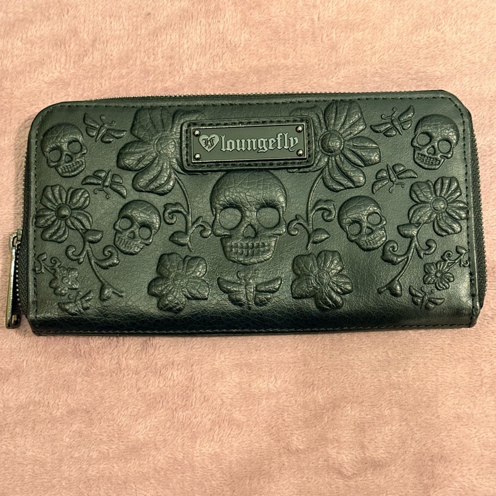 Loungefly Black Embossed Skull and Floral Wallet